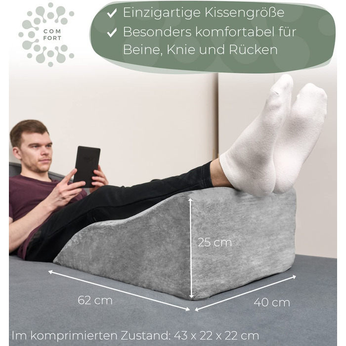 Подушка для ніг та колін: ергономічна підставка для підняття ніг, сіра. Ідеальна для лікування вен, лімфодренажу та підтримки ніг та колін