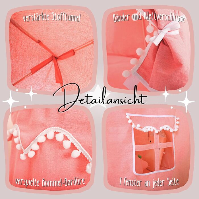 Дитячий намет LIONHERZ® DAS ORIGINAL: Принцесин замок з бавовни та льону | З фібергласовими стержнями та сумкою | Стабільний намет-тіпі для дівчаток (Кораловий рожевий, без аксесуарів)