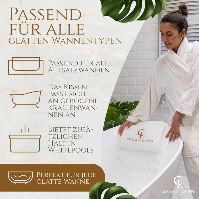 Подушка для ванни для всього тіла (125x43 см) - килимок для ванни з підголовником для підтримки шиї, спини та ніг - з мішком для прання та подорожей та гачком для швидкого сушіння - (Білий)