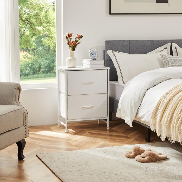 Набір приліжкових тумбочок DUMOS (2 шт.) з ящиком, індустріальний стиль, білий | Приліжкові столики для спальні, дитячої, вітальні | Набір для зберігання