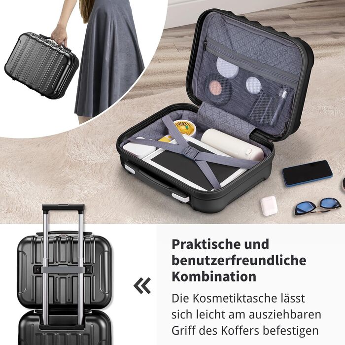 Набір валіз LALAHO 2 шт. з косметичкою, ABS+PC, телескопічний ручка, ручна поклажа, градієнтний дизайн (Чорний-2)