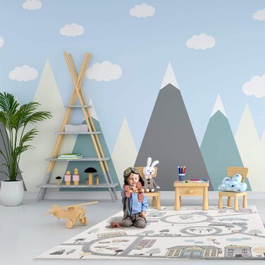 Килимок pay Дитяча кімната - Пастельні тони - 80x150см - Ігровий килимок з плоским ворсом Дитячий килимок у вуличному дизайні для хлопчиків та дівчаток - Oeko Tex 100 Standard 80 x 150 см