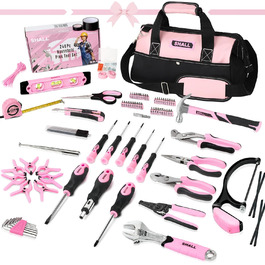 Набір інструментів SHALL Pink, жіночий базовий набір інструментів для дому на 246 предметів з відкритою сумкою з широким горлом 14', загальний набір ручного інструменту для домашнього господарства