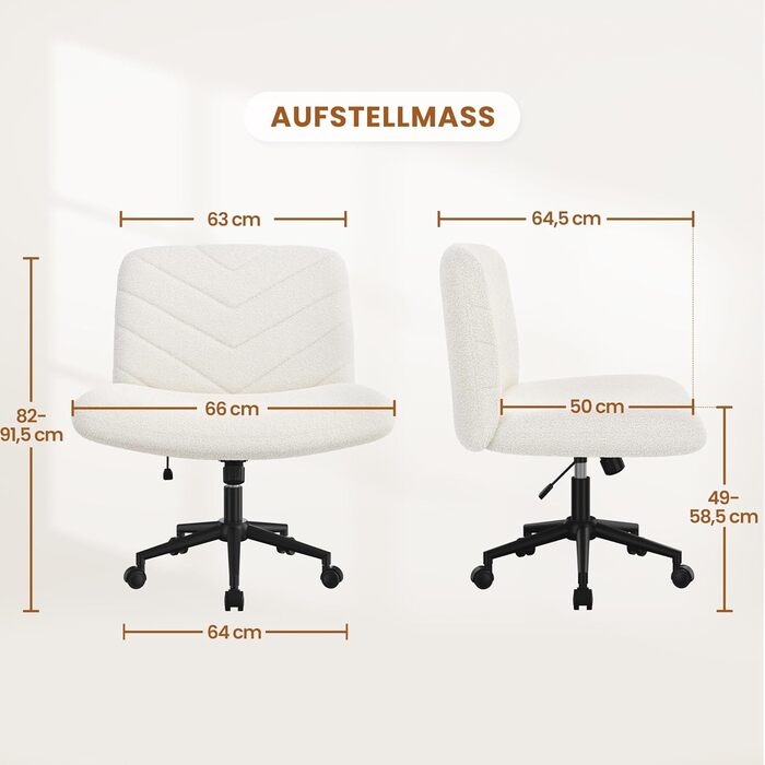 Офісне крісло Yaheetech з роликами, регульоване по висоті, з широким сидінням та середньою спинкою, для офісу та спальні, з колесами (слонова кістка)