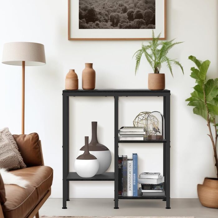 Металевий стелаж для мікрохвильової печі, 4 яруси, регульований, багатофункціональний, чорний. Підходить для кавокухні та вітальні.