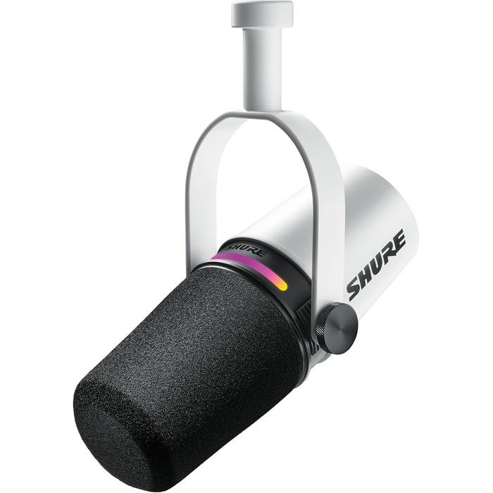 Мікрофон Shure MV7+ для подкастингу, покращений звук, LED-тачпанель, USB-C/XLR, авто-рівень, цифровий поп-фільтр, ефекти реверберації, для запису, стрімінгу, білий