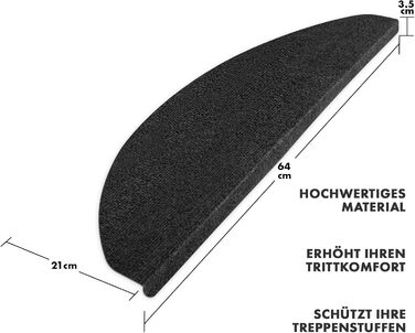 Килимки для сходів з текстильного волокна casa pura - 1 шт. самоклеючі засоби захисту сходів, напівкруглі, антрацит