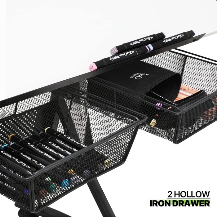 Набір мольбертів Magshion: регульований стіл для художника з нахиленою дерев'яною стільницею, стілець та 2 висувними ящиками для зберігання. Підходить для дому, офісу та школи (білий/чорний)