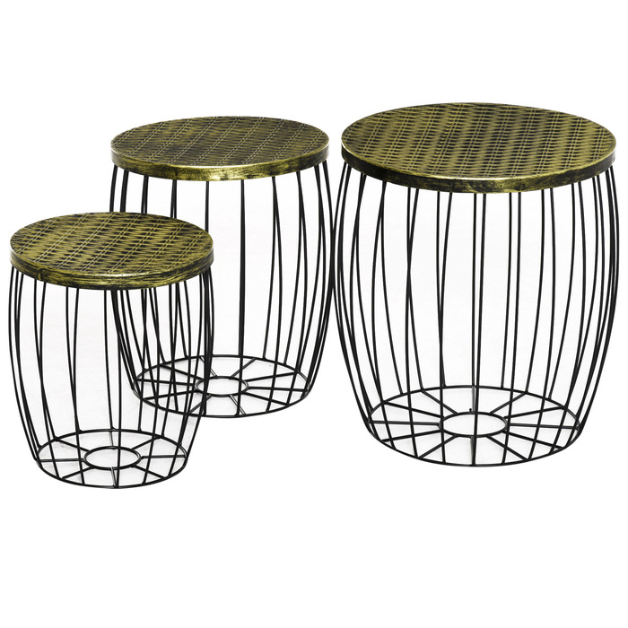 Outsunny Side Tables Набір з 3 металевих кошиків в ретро стилі натуральний+чорний 3 розміри
