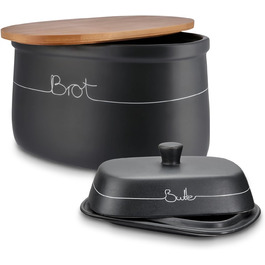 Набір контейнерів для картоплі, цибулі та часнику KHG, 3 шт., кераміка, бамбукові кришки, сірий антрацит, об'єм 3 л та 1,5 л (хлібниця та маслоблок)