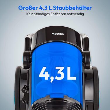MEDION Безмішковий циклонний пилосос P4000 (900 Вт, 4.3 л, HEPA 13, 11 м, MD 11906) блакитний