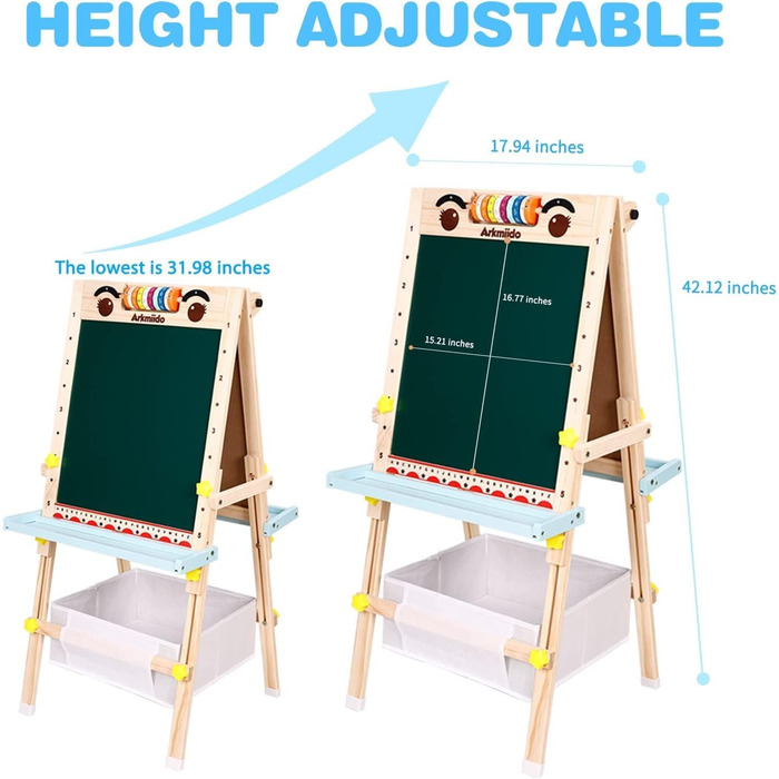 Дитяча мольберт Kinder Tafel з регулюванням висоти, двосторонній, з паперовою рулонною дошкою, літерами та цифрами, аксесуарами для дітей 2-8 років