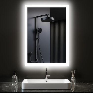 Дзеркало для ванної кімнати з підсвічуванням LED, антизапар, 2 кольори світла (3000K/6500K), вимикач-клавіша, прямокутне, 45 x 60 см