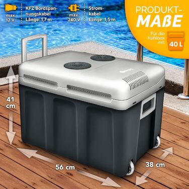 Автомобільний холодильник Tillvex електричний 40л з колесами: охолодження та підігрів, 230V/12V, ECO-режим (Сірий)