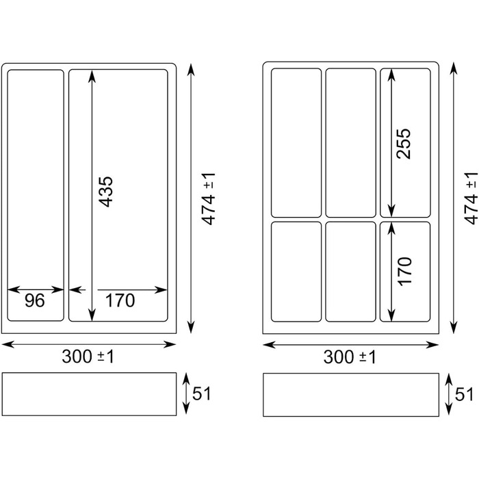 Лоток для столових приборів SEPARADO 550 SET сланцевий сірий Ш 300 x Г 474 мм вкл. 1 перегородку та 1 нековзний килимок