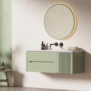 Круглий дзеркало для ванної кімнати EMKE з підсвічуванням 60 см - з антизапарюванням, регулюванням яскравості, годинником, індикатором температури, сенсорним керуванням, функцією пам'яті, енергозберігаючий. Розмір: 80x80 см.