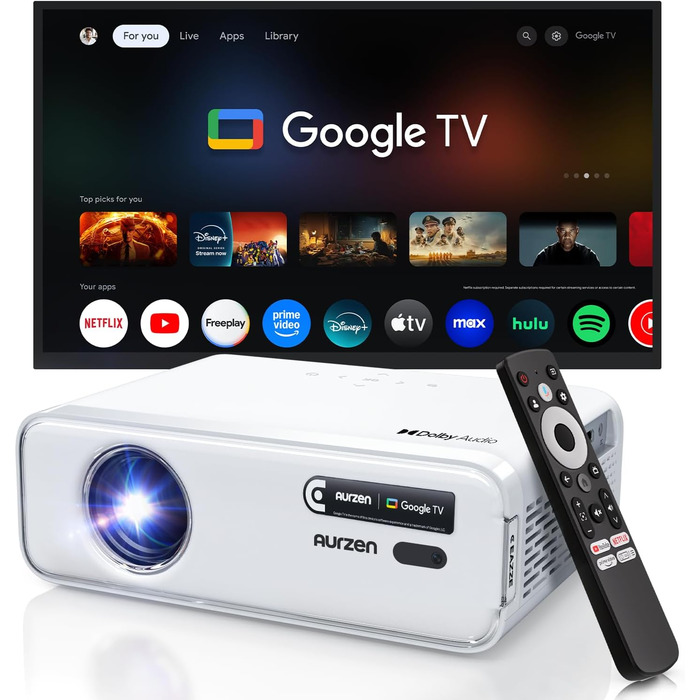 Aurzen Eazze D1 Smart Beamer: 4K проєктор для дому з Wi-Fi, Bluetooth, Netflix, Dolby Audio, автофокусом та корекцією трапеції. Підтримує Full HD 1080P. Білий (GTV)