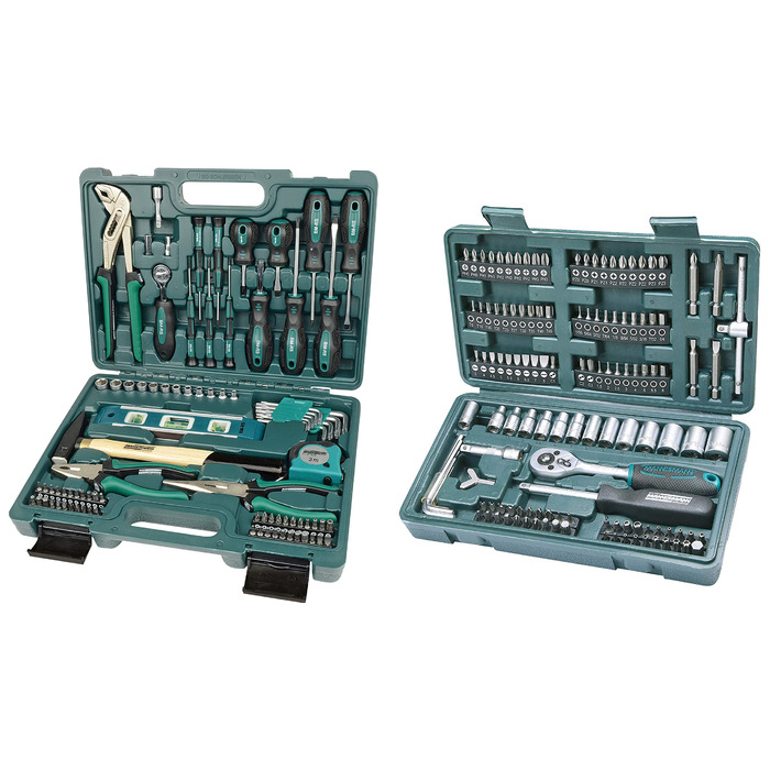 Набір інструментів Brüder Mannesmann 87 предметів, сталь Cr-V: викрутки, плоскогубці, молоток, рівень, головки та біти | M29084