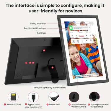 Цифровий фоторамка Frameo 10.1 дюймів: 64GB, 2K сенсорний екран, автоповорот, Frameo App