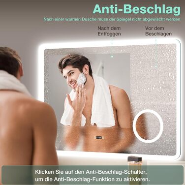 Дзеркало для ванної кімнати з LED-підсвічуванням GIMBELEN 80x60 см, прямокутне, сенсорне управління, регульована яскравість, 3 кольори світла, антизапарник, для вертикального/горизонтального монтажу