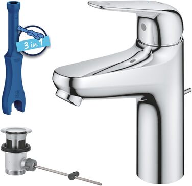 Змішувач для раковини Grohe Swift, хром, з витяжною системою, 18 см, з інструментом 3-в-1, для легкої установки, водо- та енергозберігаючий