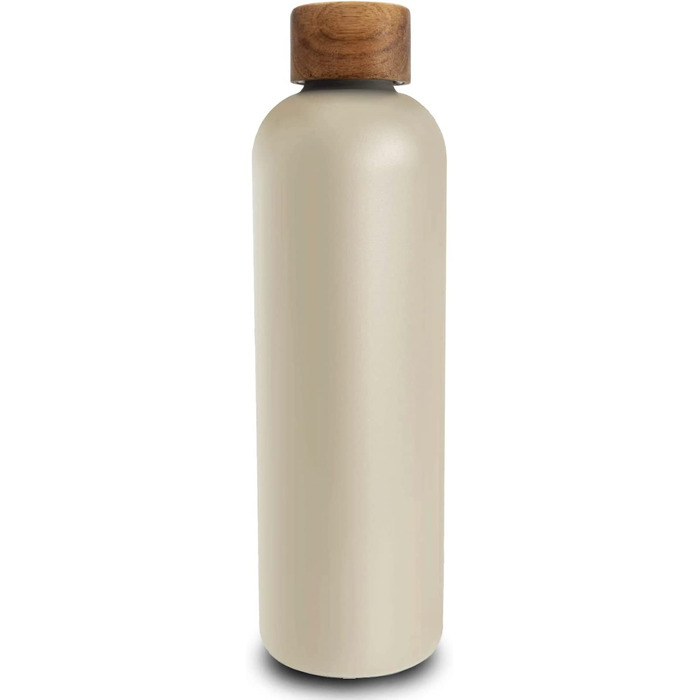 Пляшка для пиття з нержавіючої сталі t&N об'ємом 1 літр, термос об'ємом 1 л з кришкою з дерева акації, ізольована пляшка для води, герметична для вугілля