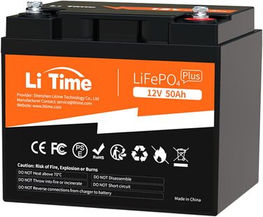 Акумулятор LiTime LiFePO4 12V 50Ah, 15000 циклів, 10 років, 50A BMS, ідеально підходить для заміни автофургонів, сонячних батарей, морських, AGM