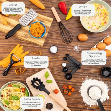 Набір кухонного приладдя Nuovva, 35 предметів, антипригарне покриття, силікон, чорний