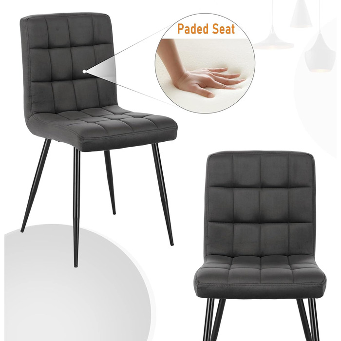 Набір обідніх стільців Lestarain 6 шт. з м'яким сидінням, оксамитові, для кухні/вітальні, металеві ніжки, сірий