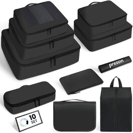 Набір органайзерів для одягу в дорогу Packing Cubes для валізи, 10 шт, легкі дорожні органайзери для подорожей, чорні