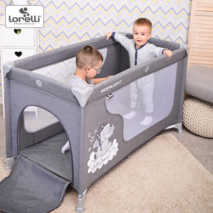 Lorelli Babybett und Laufstall Moonlight 2 в 1: дитяче ліжко та манеж для ігор, рожевий. Від народження до 15 кг, складаний, з транспортною сумкою.