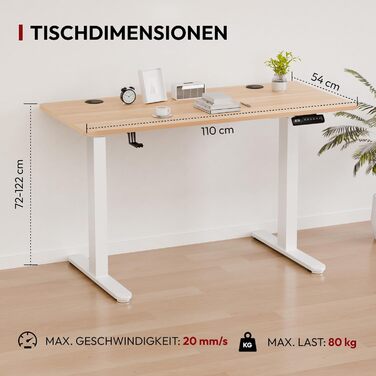 Регульований стіл Sanodesk з бездротовою зарядкою та подвійним мотором, компактний 110x54 см. Стабільний електричний столик для стоячи/сидячи (110 x 54 см, горіх)