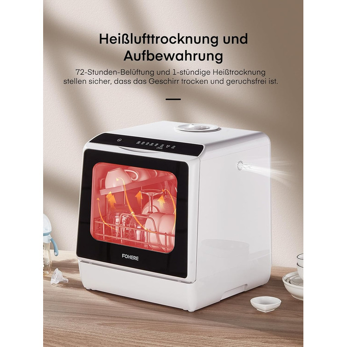 Посудомийна машина Fohere компактна 5л з таймером відкладеного старту (6 годин), 6 програм, для кухні, кемпінгу, автодому