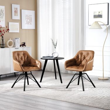 Крісло для їдальні WOLTU EZS61br-1 (світло-коричневе), 6 шт. в наборі: обертове, з підлокітниками, штучна шкіра, для кухні, вітальні, їдальні