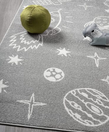 Сучасний м'який дитячий килим з м'яким ворсом, що не вимагає особливого догляду, стійкий до фарбування, з райдужним малюнком (140 х 200 см, сірий)