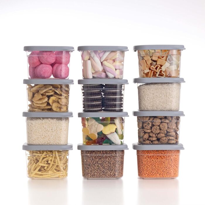 Набір контейнерів для зберігання продуктів [12 шт] Anthrazit. Складні, економія місця, герметичні контейнери для кухні, зберігання борошна, 500 мл.