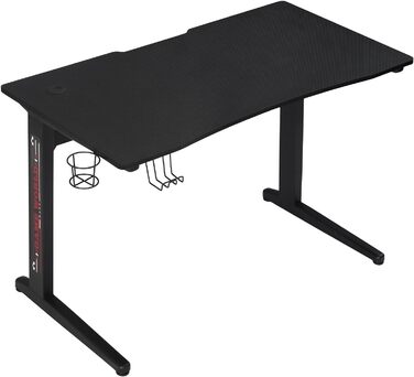 Ергономічний ігровий стіл Ігровий стіл для ПК Комп'ютерний стіл з Т-подібними ніжками, робочий стіл з кабельною втулкою Тримач чашки Тримач для навушників, чорний TS133sz, 115x60