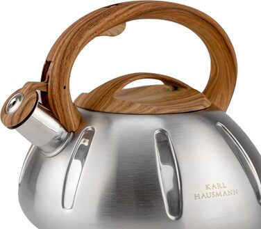 Чайник Karl Hausmann 3L з автоматичним свистком - сріблястий, з нержавіючої сталі для індукційних, газових та електричних плит