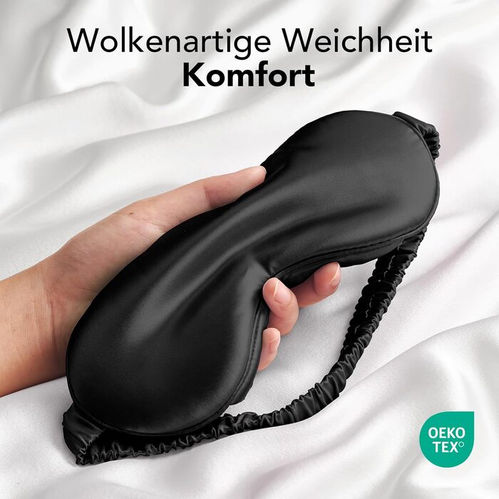 Маска для сну LitBear з шовку для тих, хто спить на боці, 100% шовк 22 momme 6A тутового шовку, блокує світло, для жінок та чоловіків, з чохлом для зберігання та гумкою для волосся (Чорна)