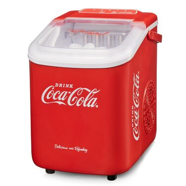 Льодогенератор Salco Coca Cola, 10 кг/день, 2 розміри льоду, ретро дизайн, портативний, червоний, для коктейлів та напоїв