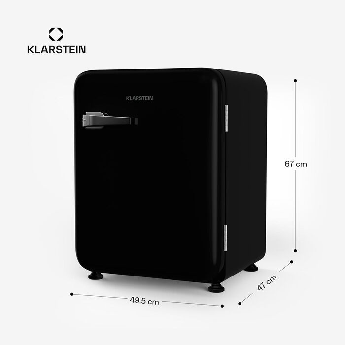 Холодильник Klarstein Audrey Evo 68L: Ретро-дизайн, тихий (40 dB), компресор, регульовані ніжки, двері, що відкидаються, чорний (68 л, енергоклас E)