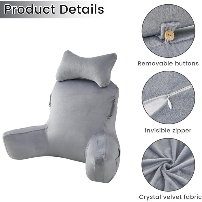 Подушка для читання WUDLEP, велика 78,7 см, знімний валик для шиї, для відпочинку в ліжку або на дивані, подушка для спини для дорослих, для перегляду телевізора/ігор/відпочинку