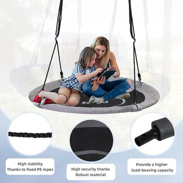 Сітчаста гойдалка ZERRO Nestschaukel для дітей та дорослих, Ø120см, до 150кг, регульована висота, сіра