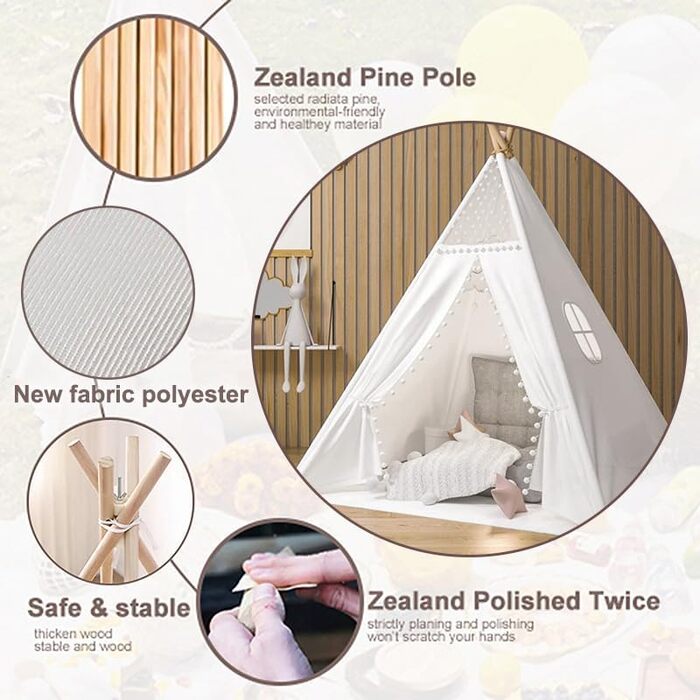 Camiraft Тент-Тіпі для дітей сірого кольору, ігровий намет з бавовни для хлопчиків та дівчаток, складаний намет-халапа для гри в приміщенні та на вулиці