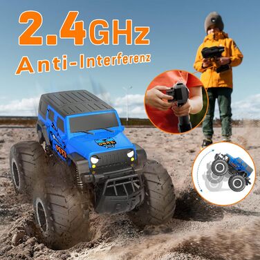 Радіокерований позашляховик Monstertruck 2.4GHz 4WD (до 15+ км/год) з двома акумуляторами, водонепроникний, для дітей від 6 років