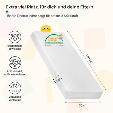 Дитяче ліжко en.casa Treviolo з матрацом 70x140 см, будиночок, дерево, Montessori, з бар'єром, ламелі, сосна, білий