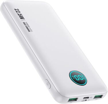 Швидкий зарядний пристрій 22.5 Вт, PD3.0 QC4.0 USB-C, LCD дисплей, 3 виходи, білий, 10800mAh