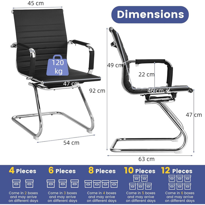 Крісла-гойдалки GIANTEX 2 шт., ергономічні конференц-крісла для гостей з підлокітниками, міцний металевий каркас до 120 кг, сучасні крісла з штучної шкіри, чорні