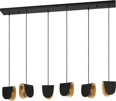 Підвісний світильник EGLO Serenara, підвісний світильник обідній стіл 6 світильників, металевий світильник для їдальні в чорному та золотому кольорах, підвісний світильник з цоколем E27, L 138 см