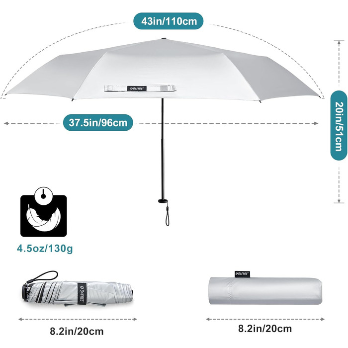 Компактна парасолька та туристична парасолька 115 г, ультралегка, міні-УФ-парасолька UPF 50 (чорний/сріблястий), 4Free